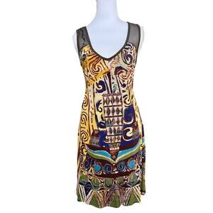 Save the Queen Italy Abstract Mesh Dress Embroidered Sheer Asymmetrical Y2K S